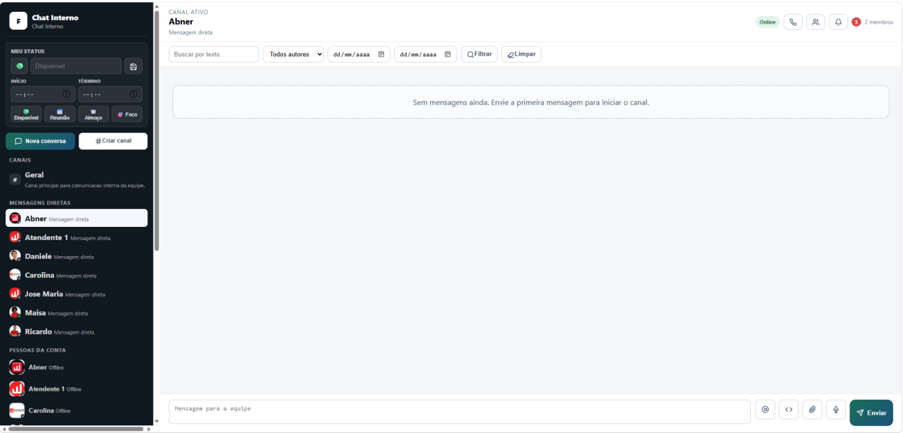 Chat interno da equipe